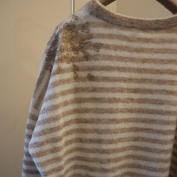 Brunello Cucinelli Sequins Sweater Beige Tan Stripe Alpaca Blend New Tag Size XL - Picture 4 of 9